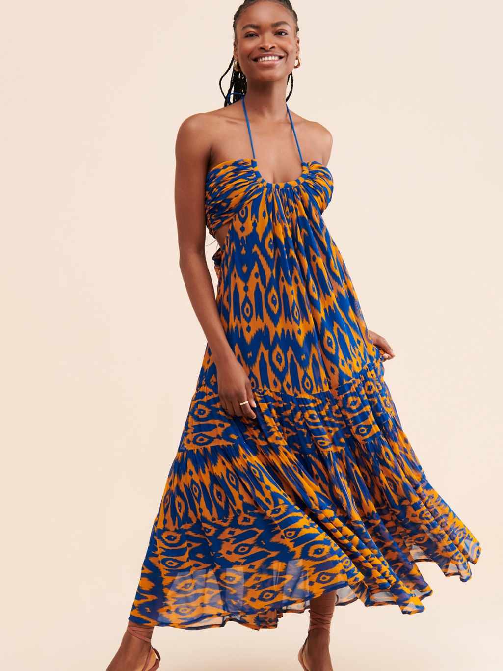 Verb By Pallavi Singhee Cut-Out Midi Dress Blue & Orange Ikat Maxi Dress - Women